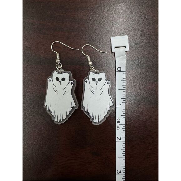 Sheet Ghost Cat Acrylic Dangle Earrings - Picture 1 of 2